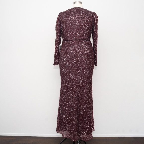 Mac Duggal. Puff Shoulder Sequined Surplice Gown. - Picture 3 of 16